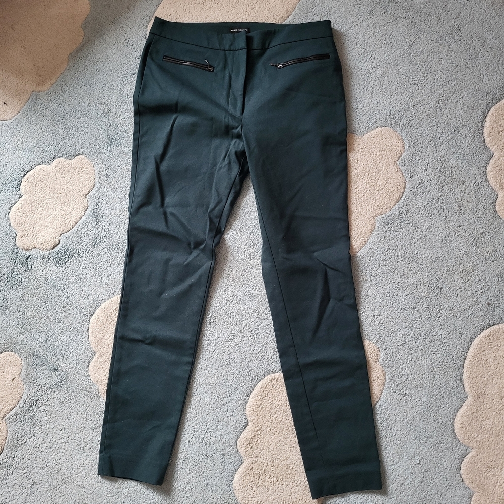 Club Monaco Dark Green Slim Fit Pants with Zipper Pockets